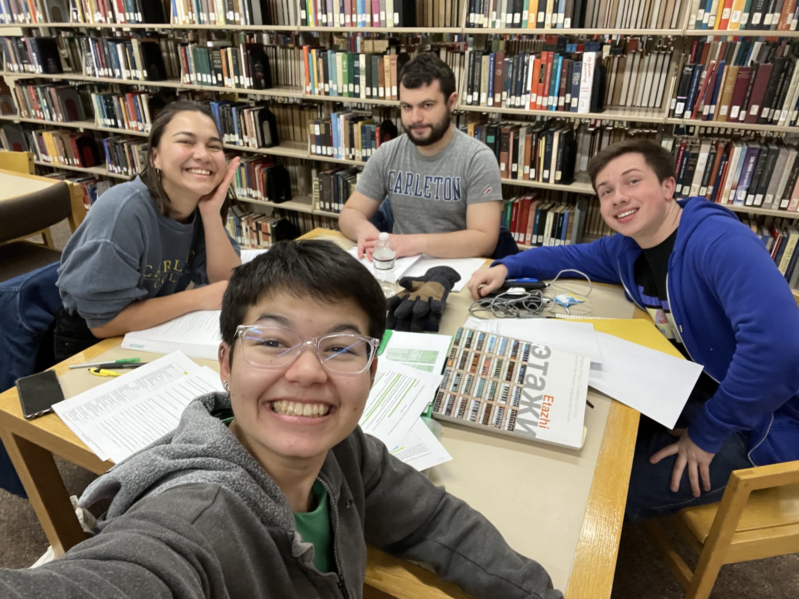 Russian class studies in the library