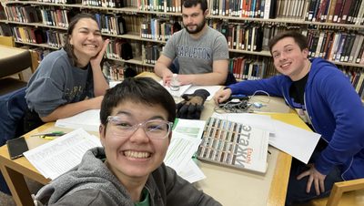 Russian class studies in the library