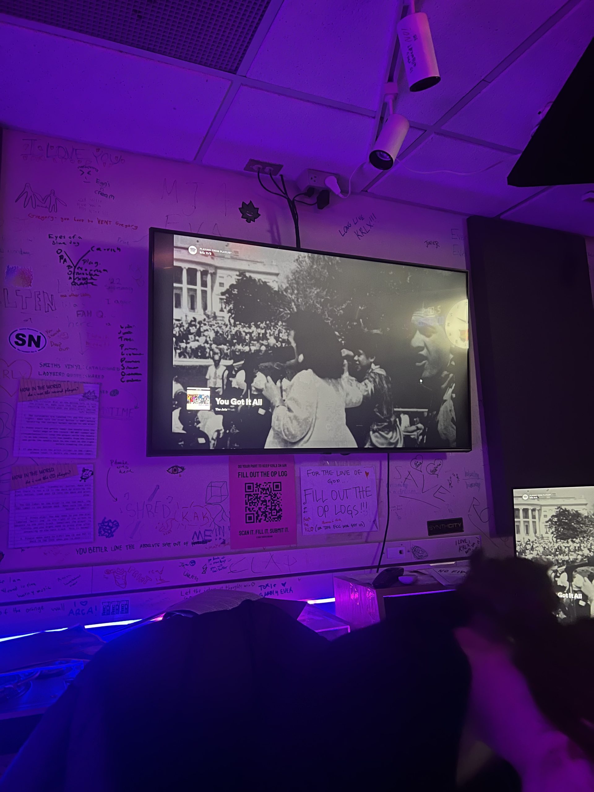 TV screen with purple LED lights