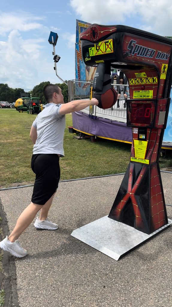 man hits a punching bag