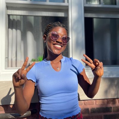 Student with peace signs