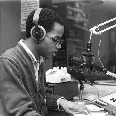 Jonathan Capehart in Carleton's broadcasting studio while a student