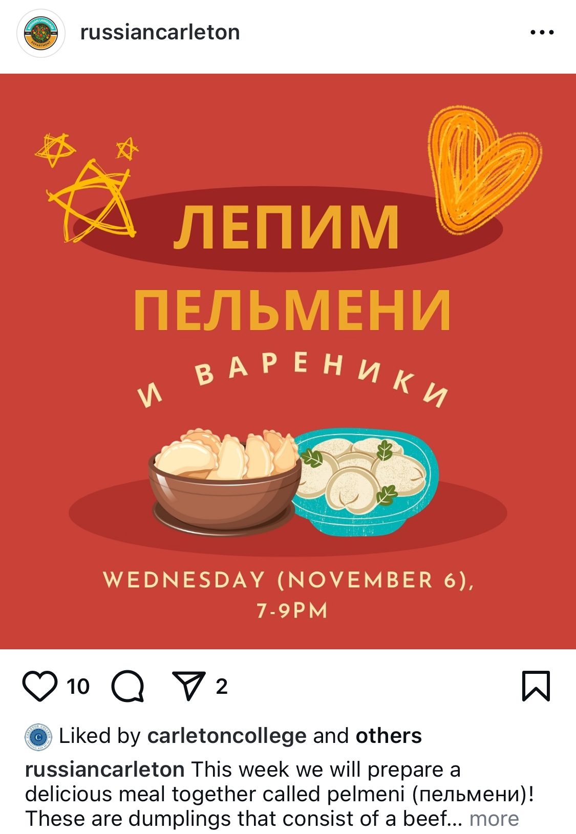 Instagram post describing dumpling making