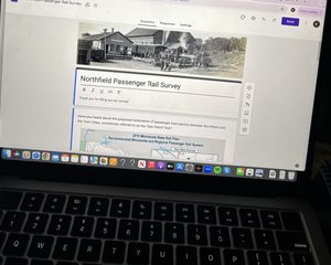 A google forms survey saying "Northfield Passenger Rail Survey"