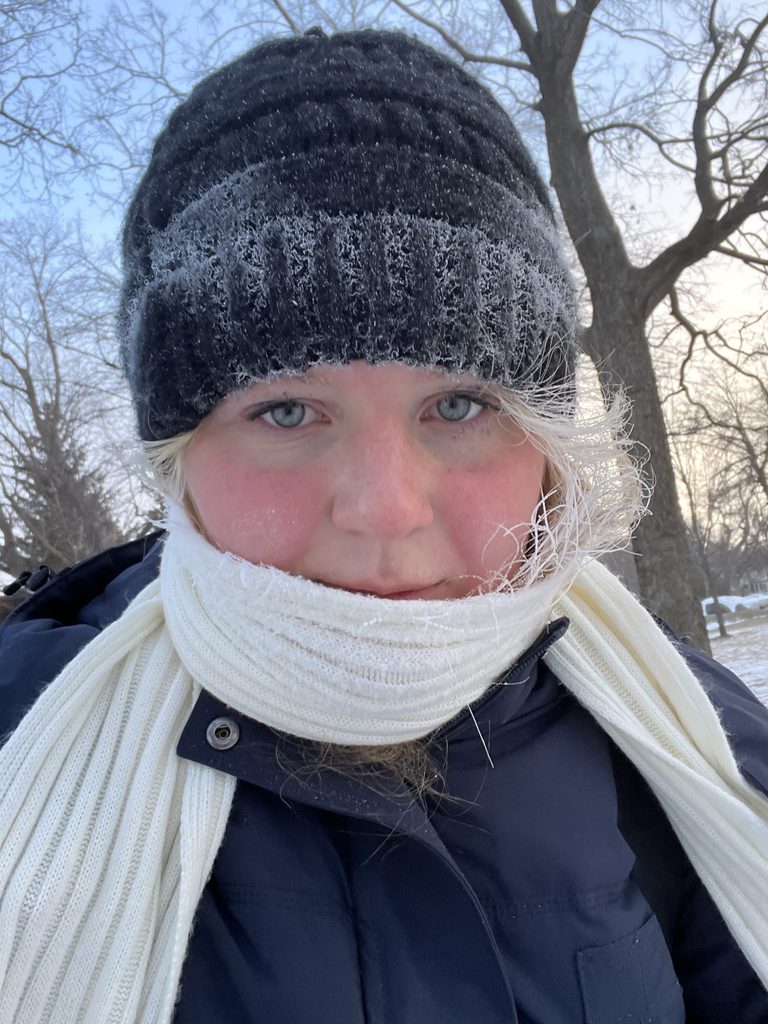 person with freezing face