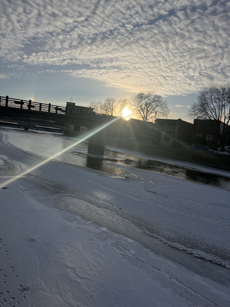 bridge with sun on winter day