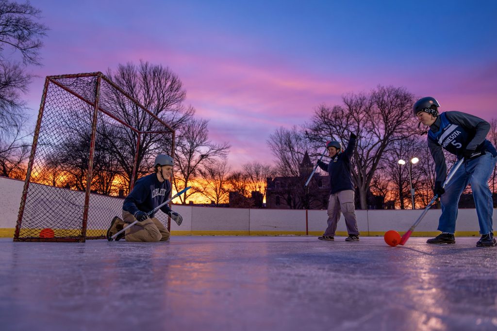 Students playing broomball