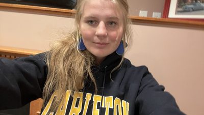 selfie of person in Carleton sweatshirt