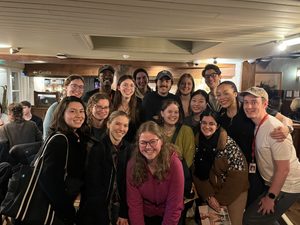 A group of students with some actors from Hamlet