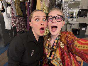 Two girls making a silly face at the camera