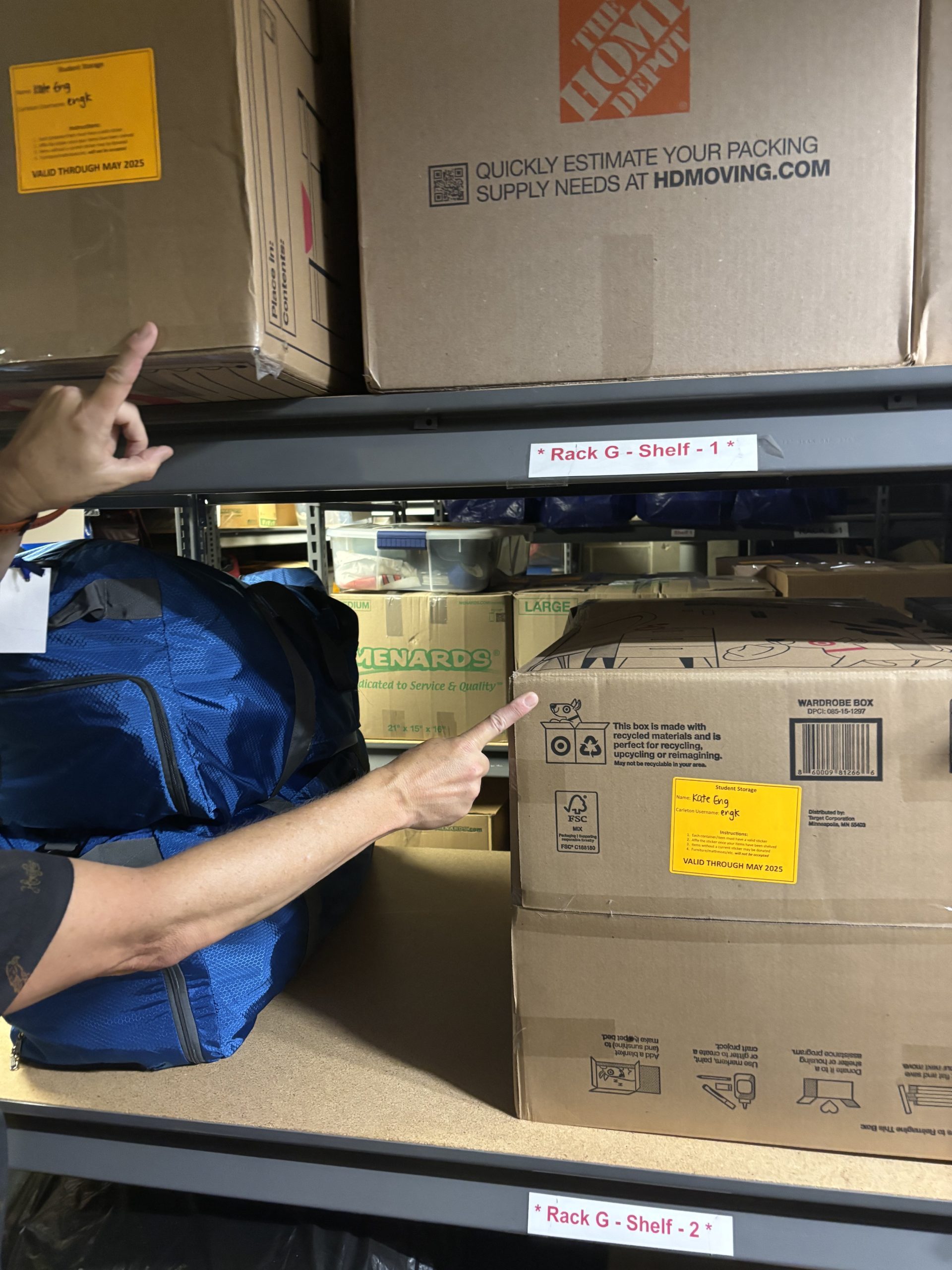 boxes in the storage space