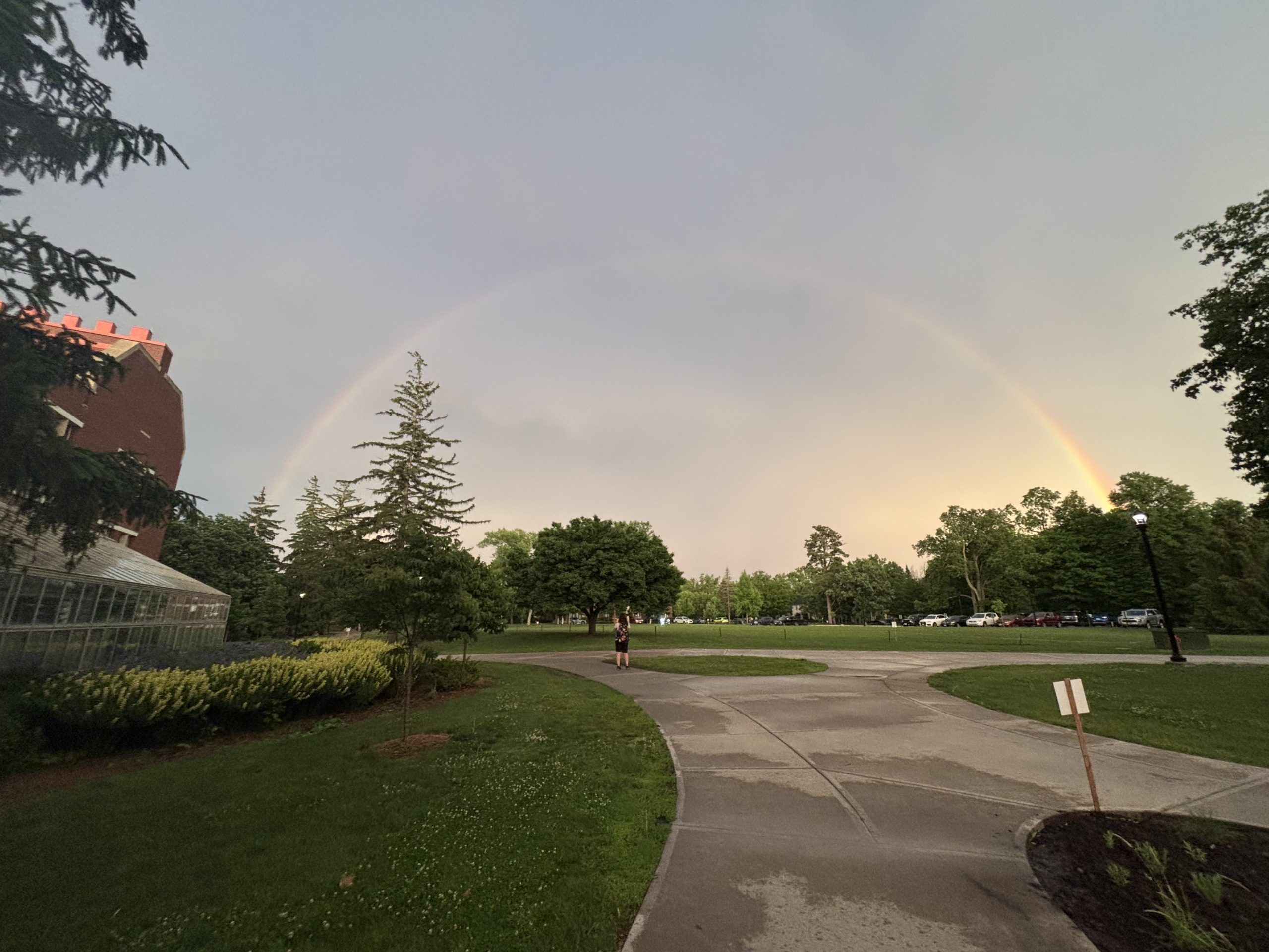 a full rainbow over campus