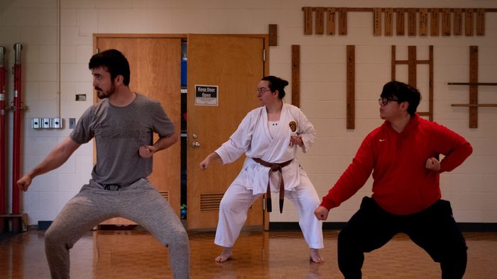 A Karate Class in the cowling gymnasium