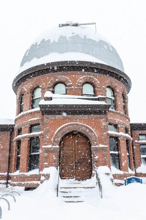 An observatory covered in snow