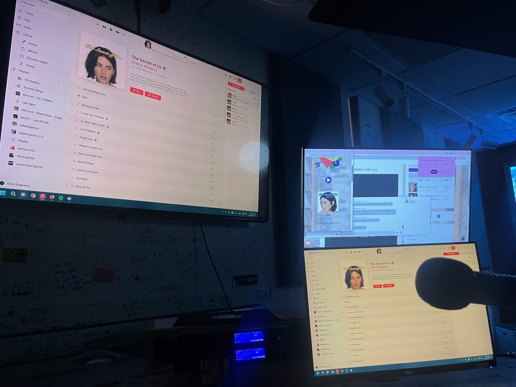 3 screens in a radio station