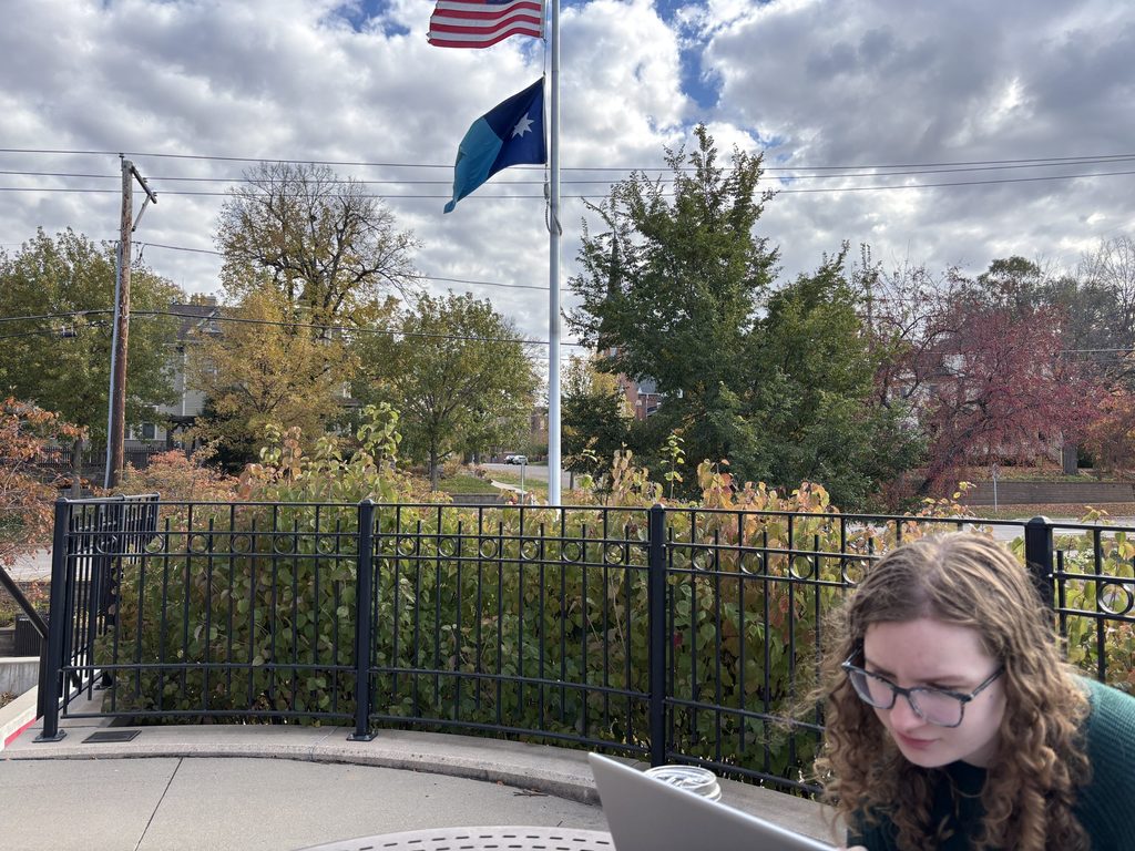 student studying at the Northfield Public library