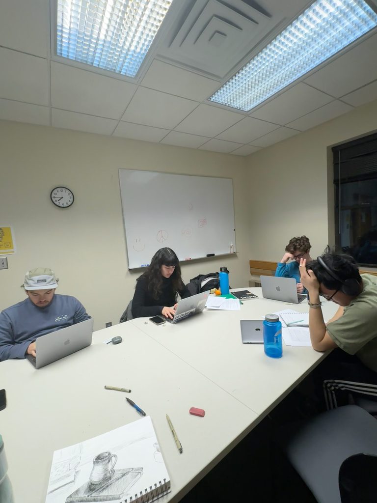 4 students studying around a table