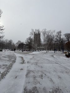 the chapel in the snow during the day