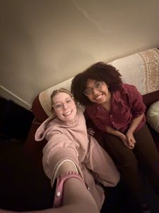 Two girls smiling at the camera