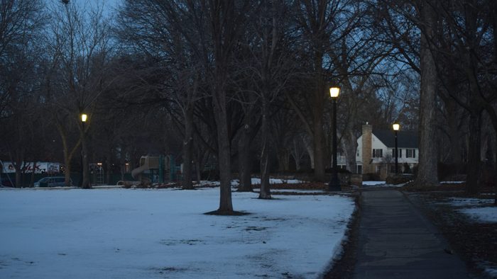 A snowscape on campus