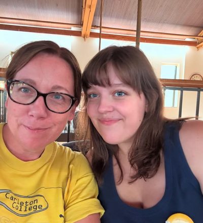 Two women smiling