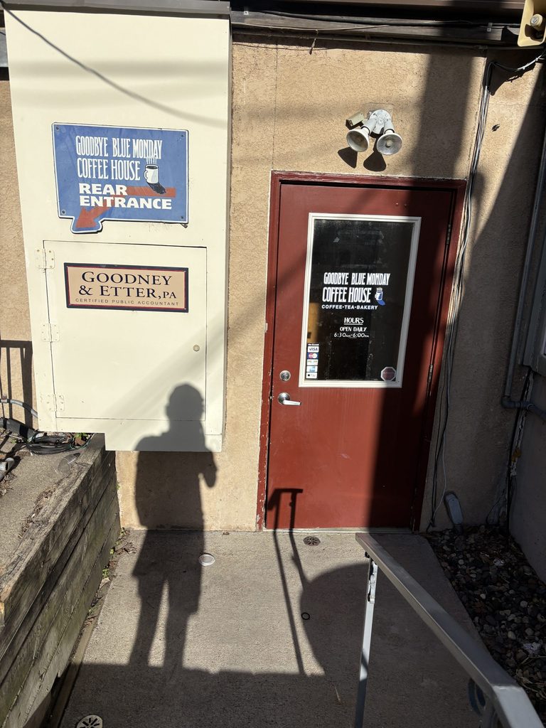 Goodbye Blue Monday back entrance