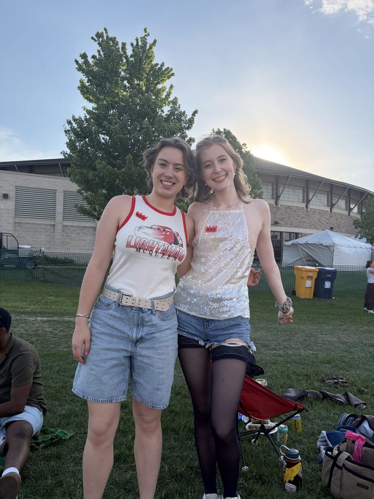 two girls smiling 
