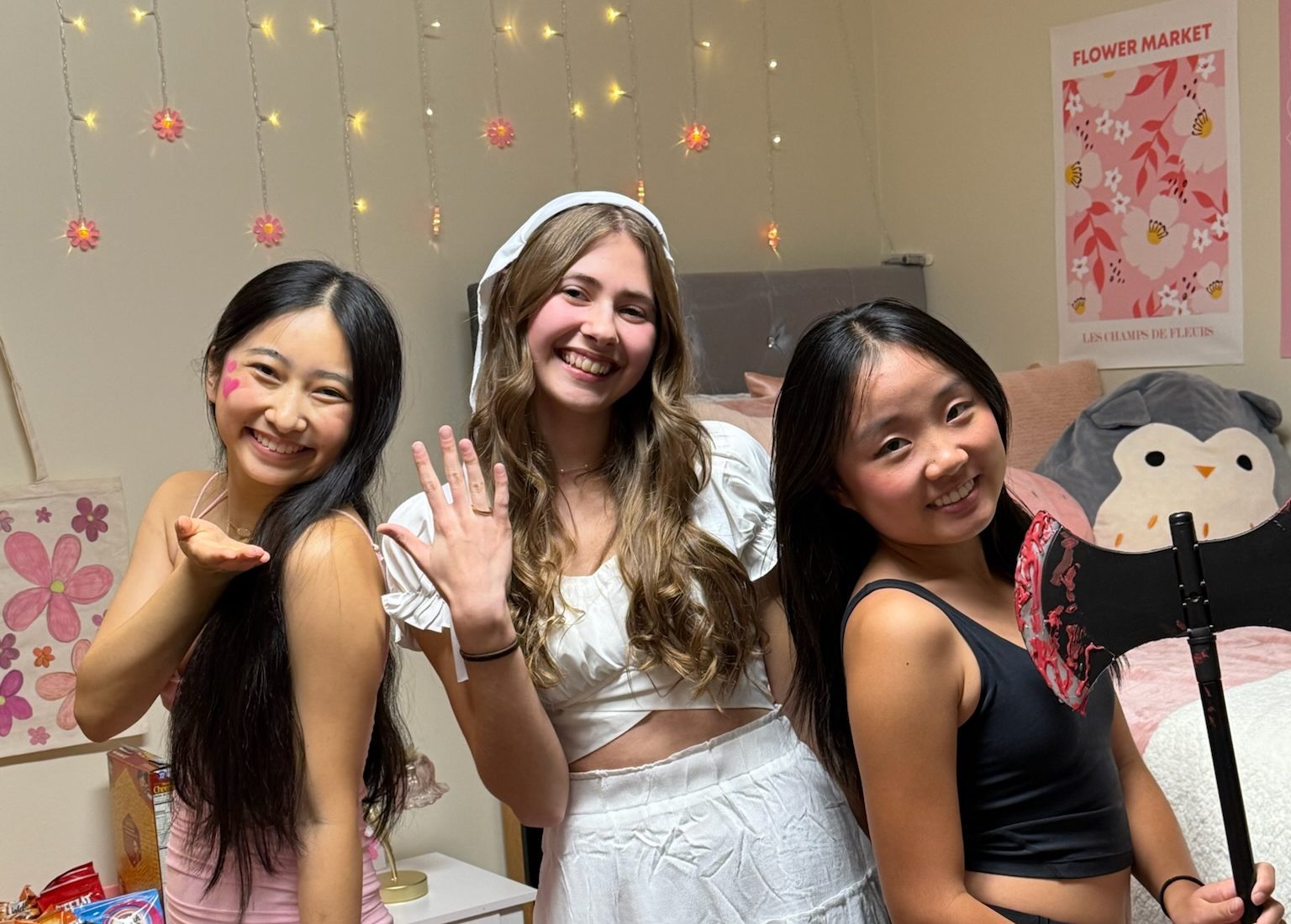 three girls dressed up for halloween