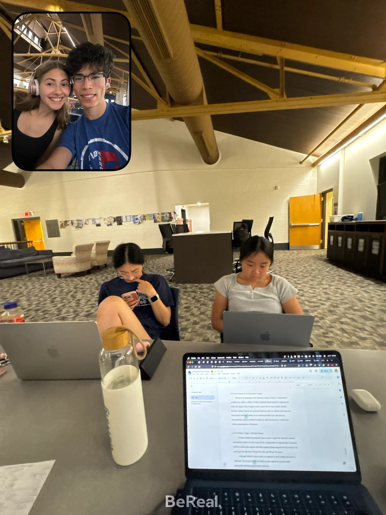 four people studying