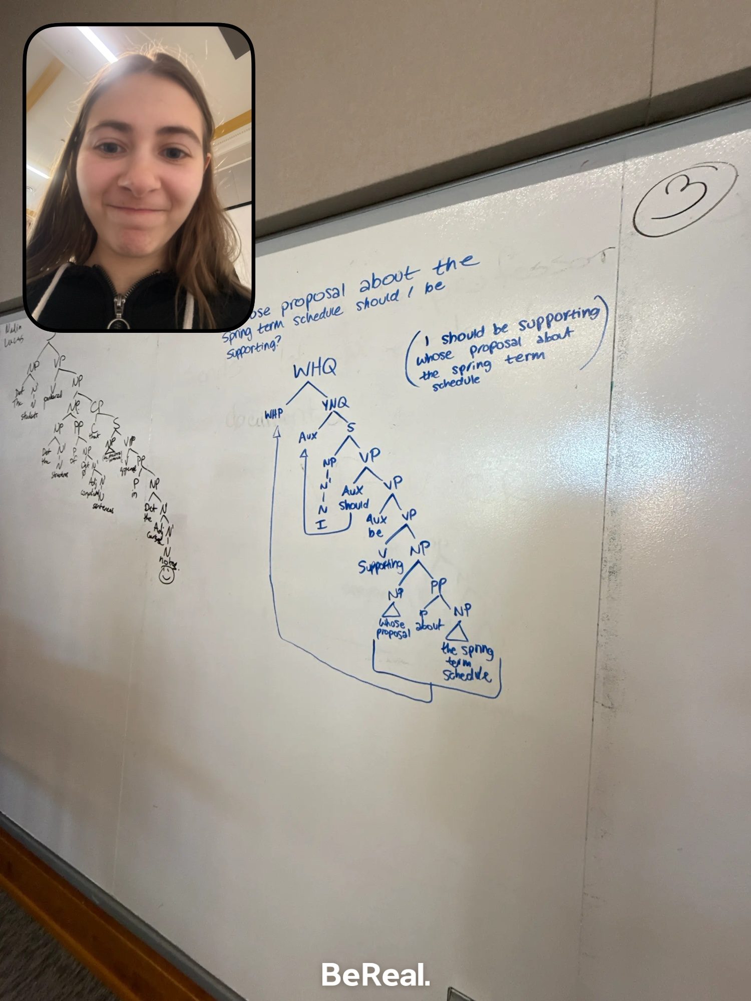 BeReal of girl frowning at syntax trees