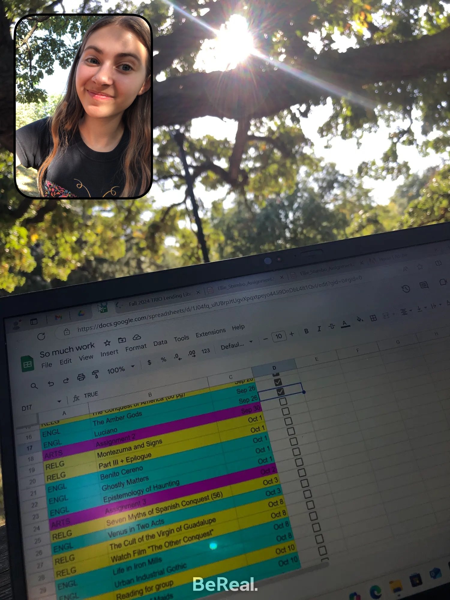 girl studying outside with computer