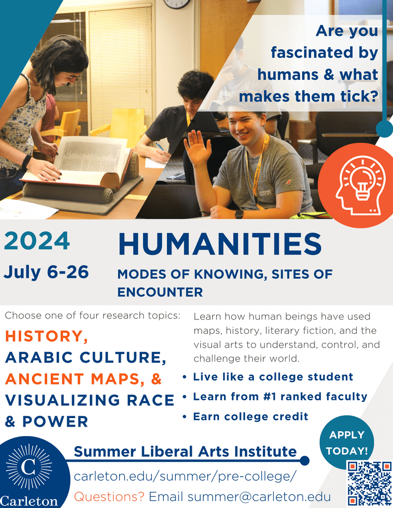 Flyer showing details about SLAI's 2024 Humanities Program.
