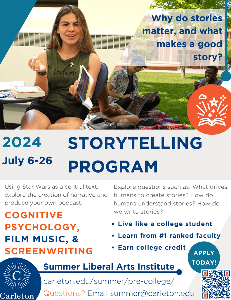 Flyer showing details about SLAI's 2024 Storytelling Program.