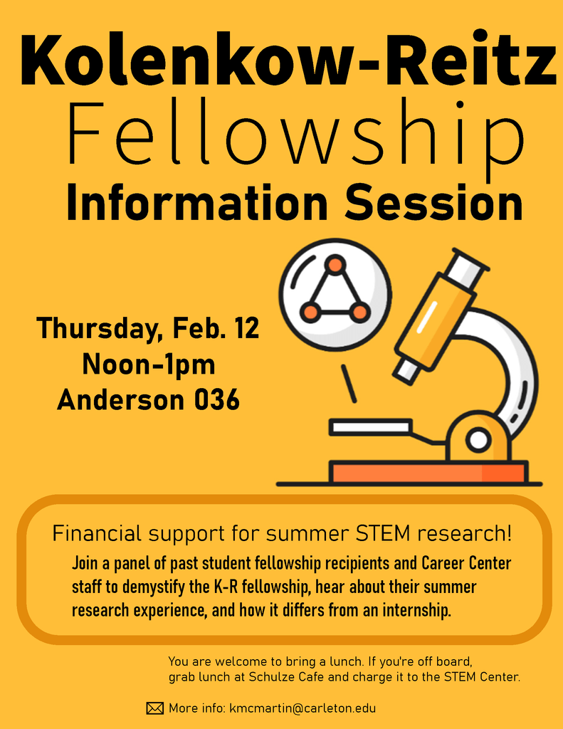 Orange Kolenkow-Reitz Fellowship Information Session poster with microscope
