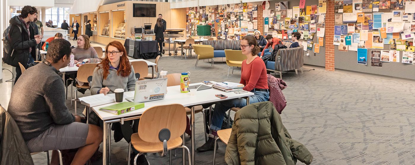 Students in the Anderson Hall atrium