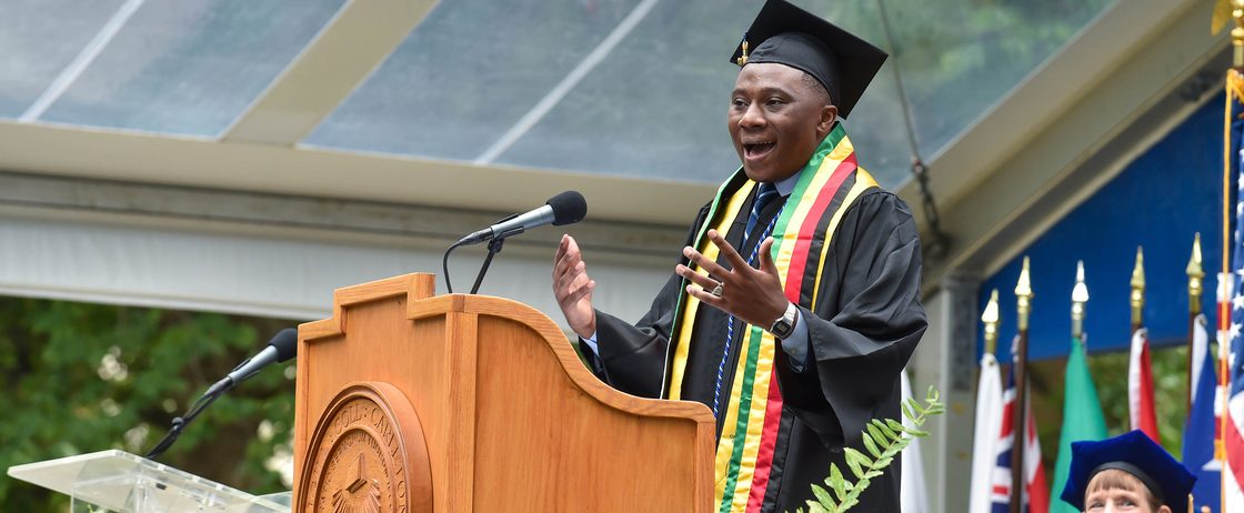 Anesu Masakura ’20 speaks at a commencement celebration