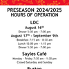 Preseason Hours of Operation