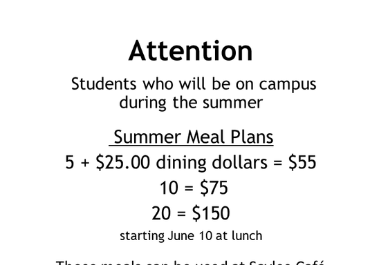 Summer 2025 Meal Plans