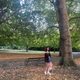 Hannah brandishing a baguette in St. Stephen's Green