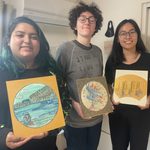 Gabby Reynaga (‘23) Cym Brody (‘23), & Ania Hoang (‘23) with finished paintings from a traditional painting class
