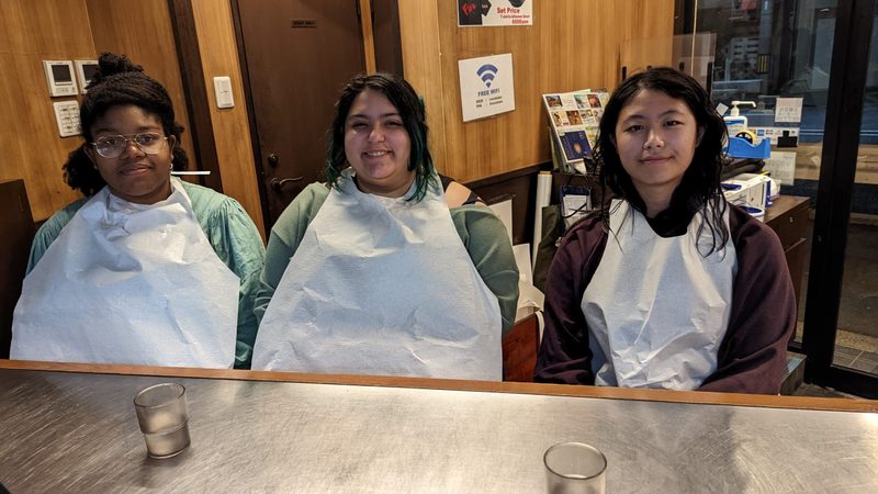 Chisom Oguh (‘23), Gabby Reynaga ('23), & Shannon Liu (‘23) at a fire ramen restaurant