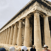 Students gathering in front of Temple of Hephaestus