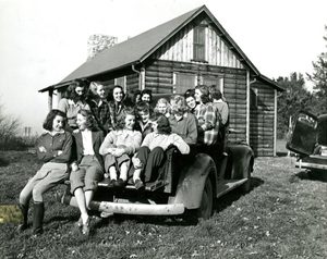 Carleton students in front of the WLC. Circa 1940s (exact date unknown).