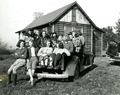 Carleton students in front of the WLC. Circa 1940s (exact date unknown).