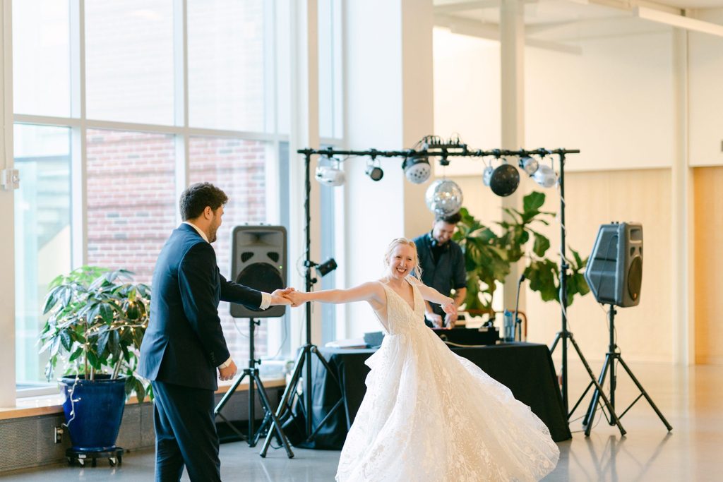 bride and groom dancing