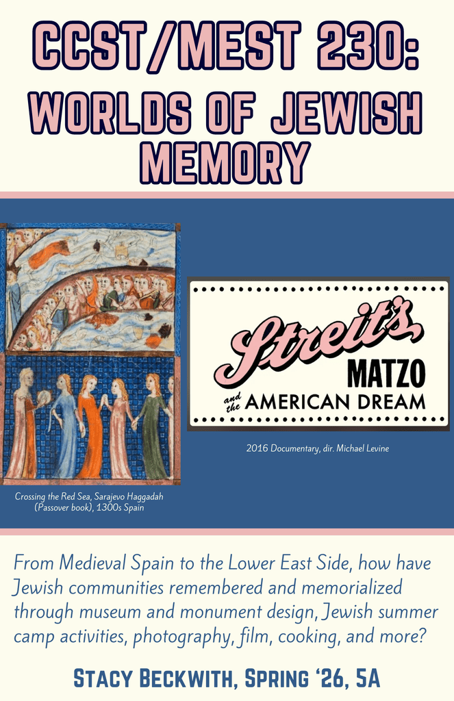 CCST/MEST 230; Worlds of Jewish Memory course poster