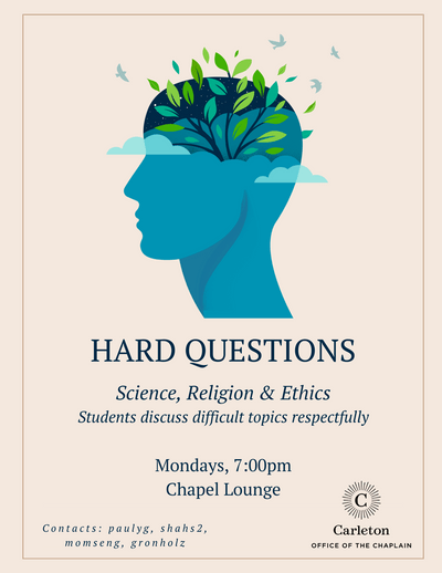 Poster for Hard Question featuring the blue profile of a gender neutral person with leaves coming out of the top of their head