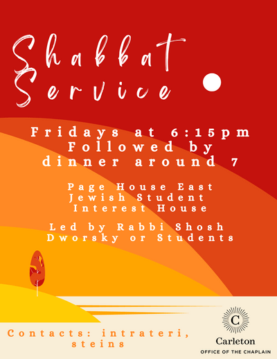 Poster for Shabbat Services featuring a sunset image