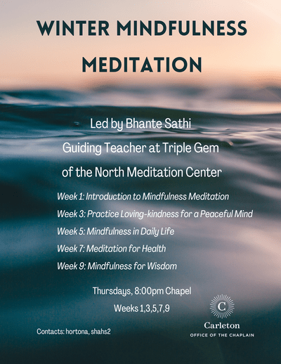 Poster for Winter Mindfulness Meditation. Includes details such as 