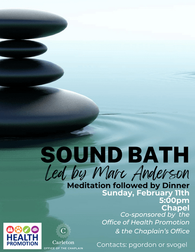 Sound Bath Poster featuring a stack of smooth black rocks on water